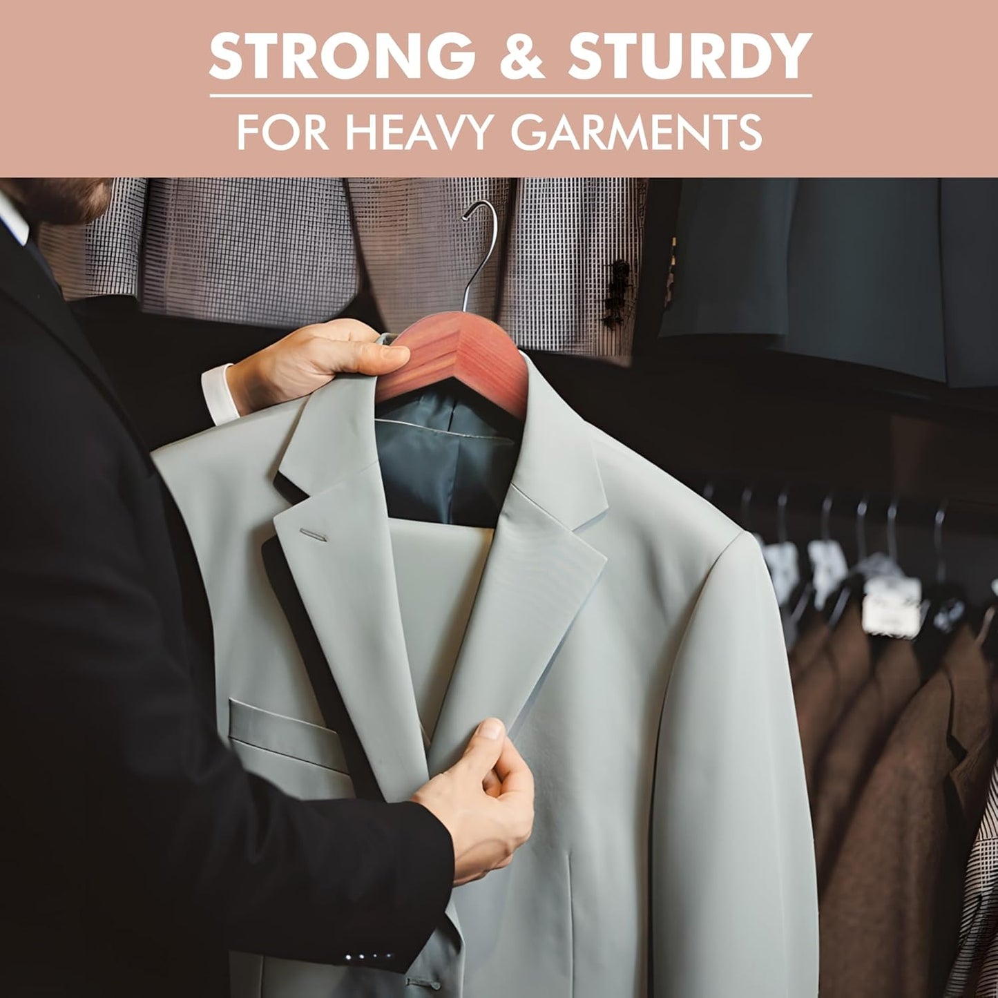 DEILSY™ Cedar Hangers for Closet - 5 Pack Extra Wide Wooden Hangers for Suits, Coat, Dress, Jacket, Clothes Storage - Non Slip Foam Padded Pant Bar with 360° Swivel Hook, Aromatic American Cedar Wood