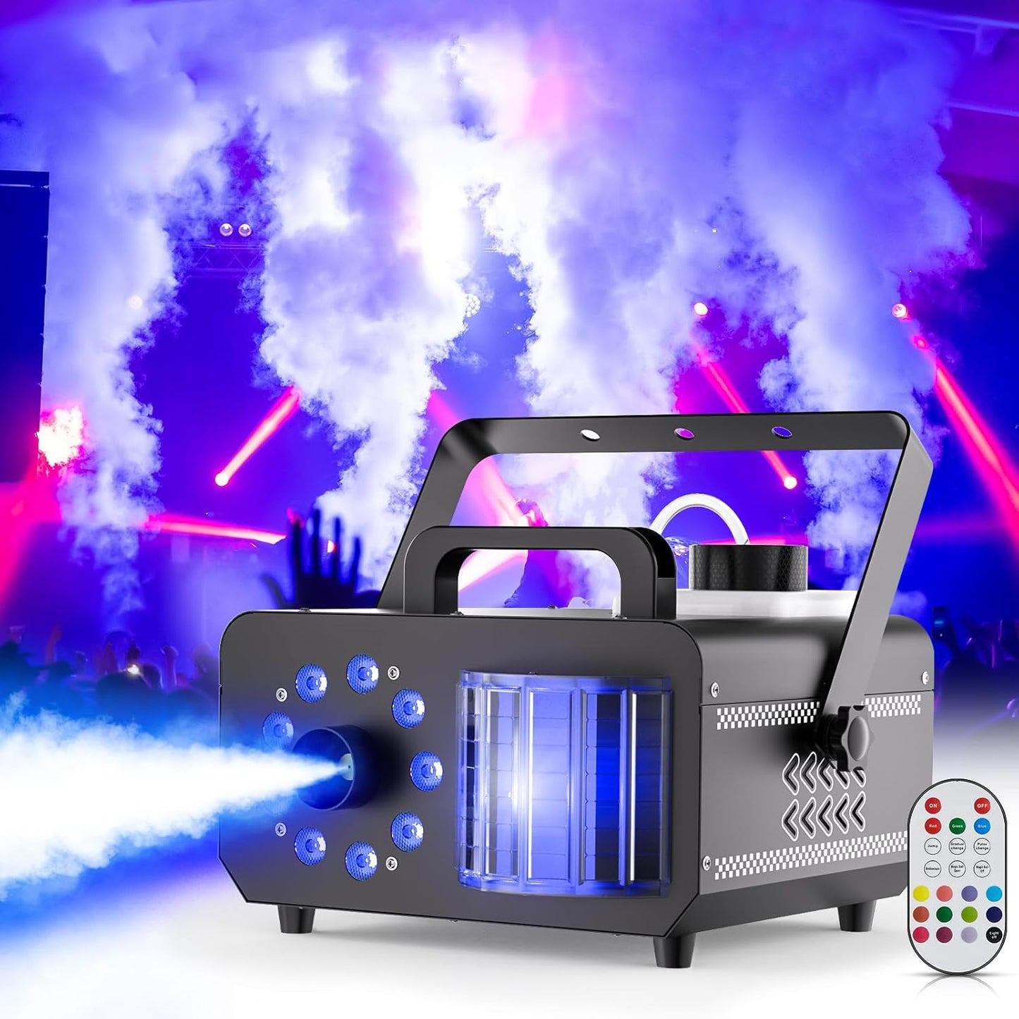 Fog Machine with 9 RGBW LED Lights, 1200W Professional Smoke Machine, 1L Tank, 3000CFM Output, 14 Colors for DJ Party Stage Wedding Halloween