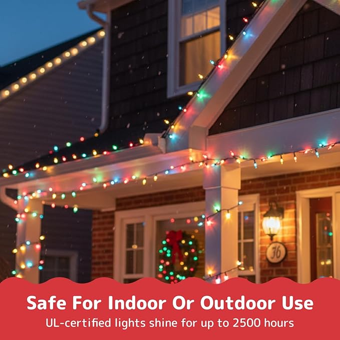 PREXTEX Multicolor String Lights (20 Feet, 100 Count) with White Cord - Indoor and Outdoor Colorful Twinkle Lights for Holiday Decor
