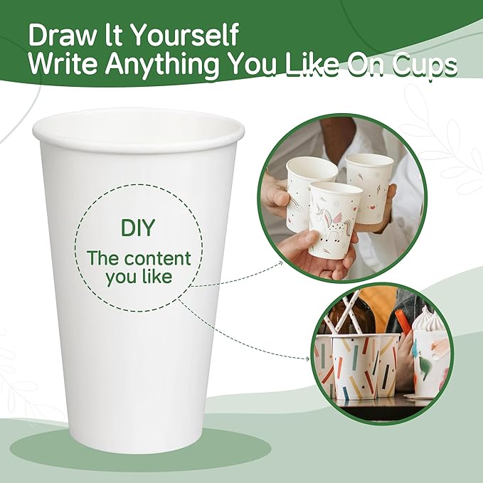 8 oz Coffee Cups 100 Pack, Disposable Paper Cups 8 oz, White Coffee Cups, Hot Beverage Drinking Cups, Suitable for Party, Picnic, Travel, and Events