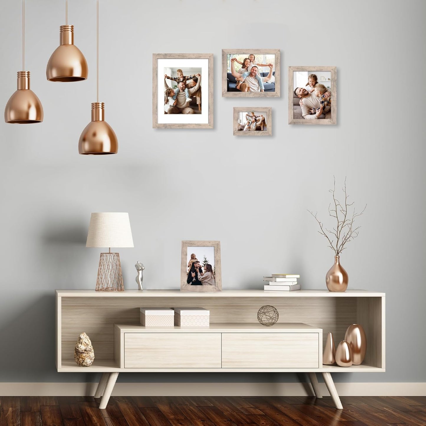 4x6 Picture Frame Set of 4, High Definition Real Glass Smoke Gray Frame, 4 x 6 Wood Photo Frames for Tabletop Display and Wall Mounting