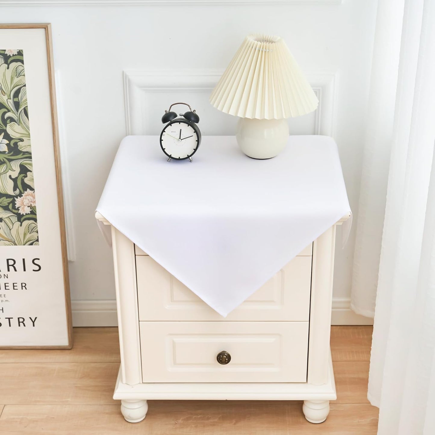 2 Pack Small Square Table Cloth 24X24 Inch White Washable Fabric Tablecloth Polyester Solid Table Cover for Night Stand End Tables Outdoor Indoor