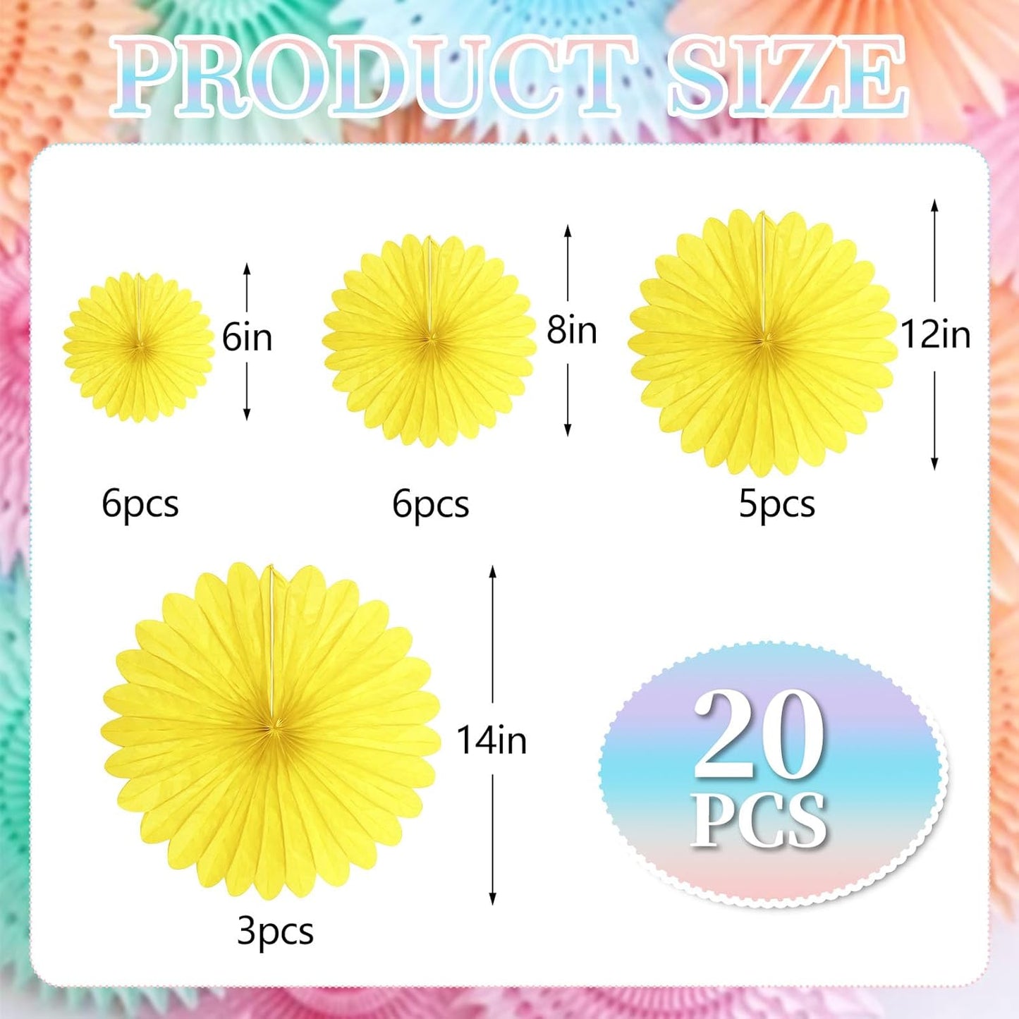 20 Pcs Light Yellow Hanging Paper Fan, Round Paper Fans Decorations Set for Weddings, Birthdays, Engagement, Bridal Shower, Baby Shower Event, Graduation, Party Supplies Decor