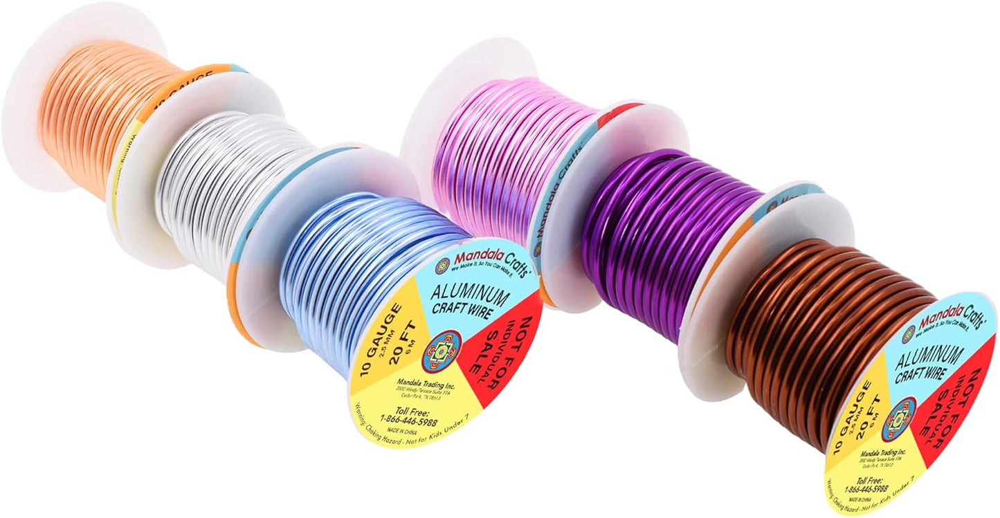 Mandala Crafts 10 Gauge Anodized Aluminum Craft Wire for Jewelry Making - 120 FT Colored Flexible Silver Copper Purple Pink Brown Ice Blue Wire - Bendable for Bonsai Armature Crafting Sculpting