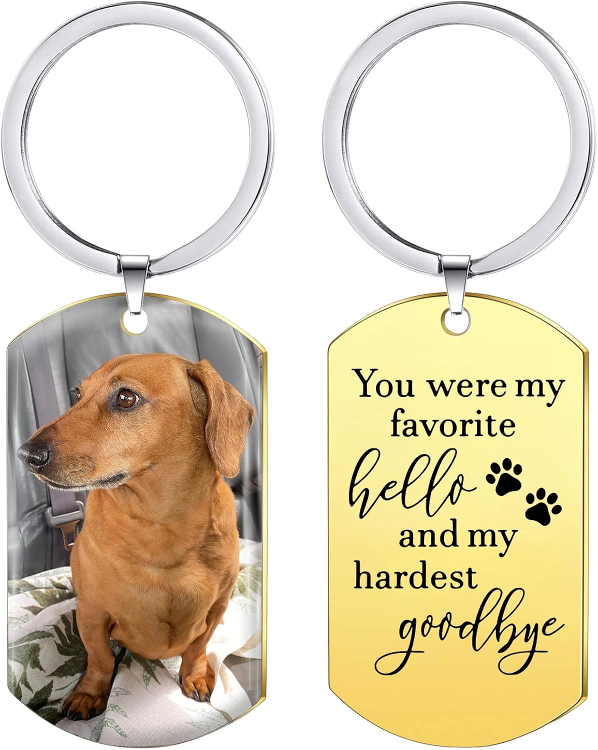 Funnylife Personalized Dog Memorial Photo Keychain Stainless Steel Custom Pet Memory Keychain Loss of Dog Sympathy Gifts