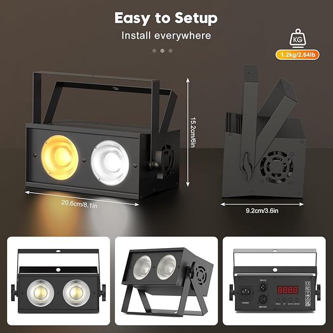 Stage Lights, 120W COB Spotlights LED Par Can Blinder Lights, 2 in 1 Cool White & Warm White DMX512 Sound Activated Audience Uplights for Events Party Wedding Theater Church Concert Dance 8Pcs