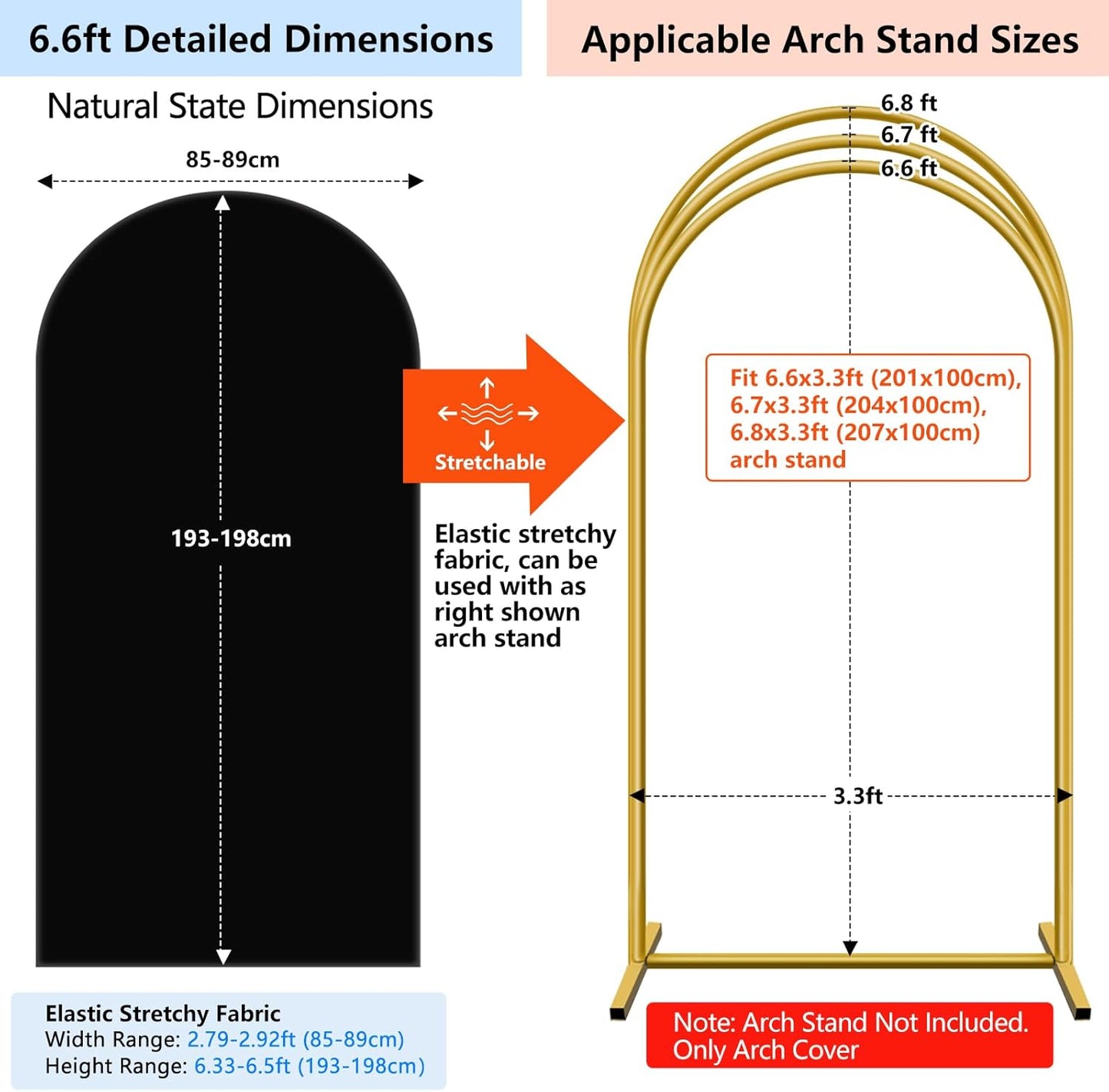 Hemmotop 6.6 ft Black Spandex Arch Cover (No Arch Stand), Spandex Arch Covers Stretchy Backdrop, Balloon Arched Cover 2-Sided, Arches for Backdrop for Wedding, Baby Shower Party Decoration