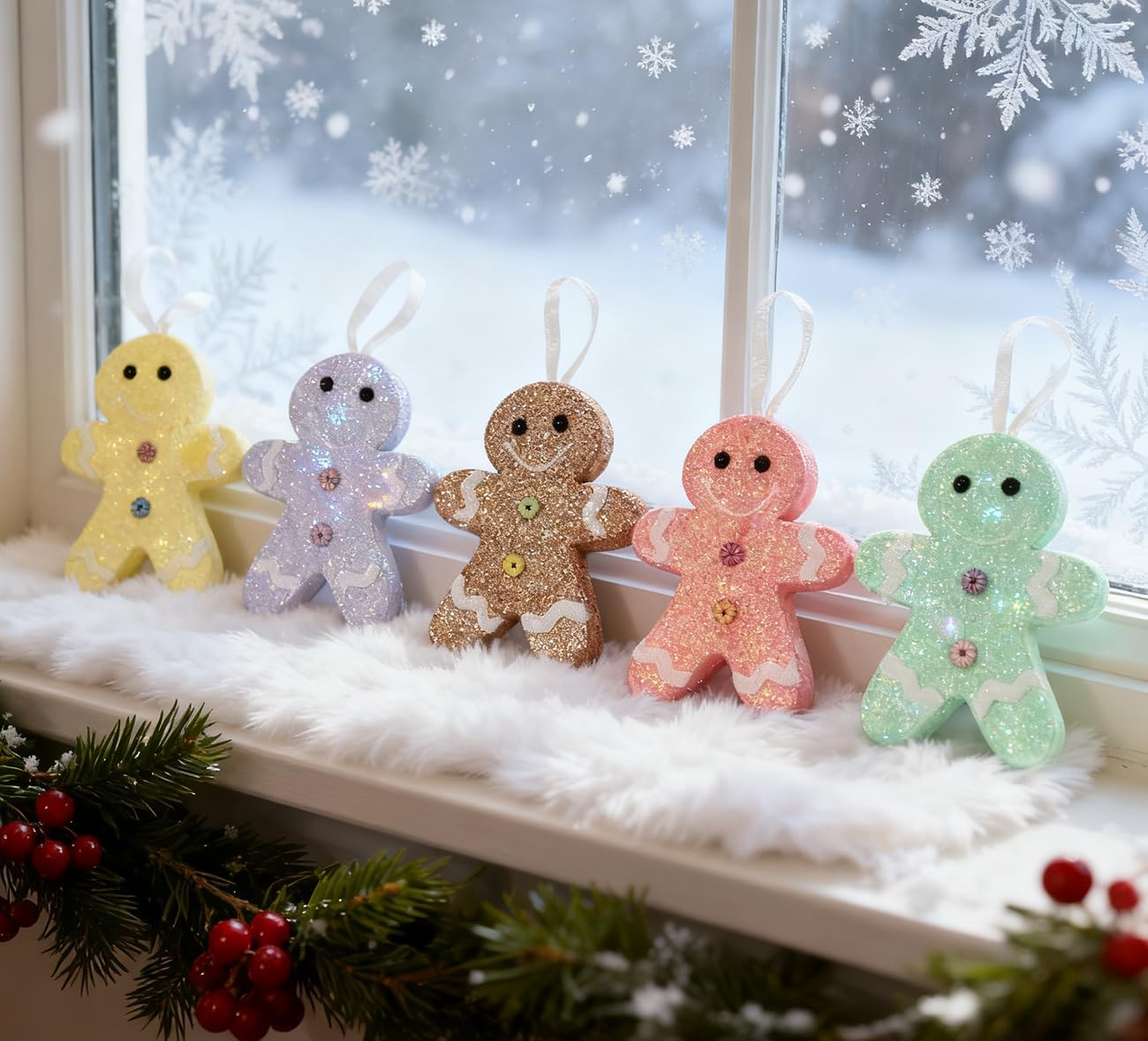 LANGXUN 6pcs Gingerbread Man Candy Land 2025 Xmas Party Suppiles Decoration, Hanging Candy Cane Christmas Tree Décor, Christmas Decorative Hanging Ornaments Crafts