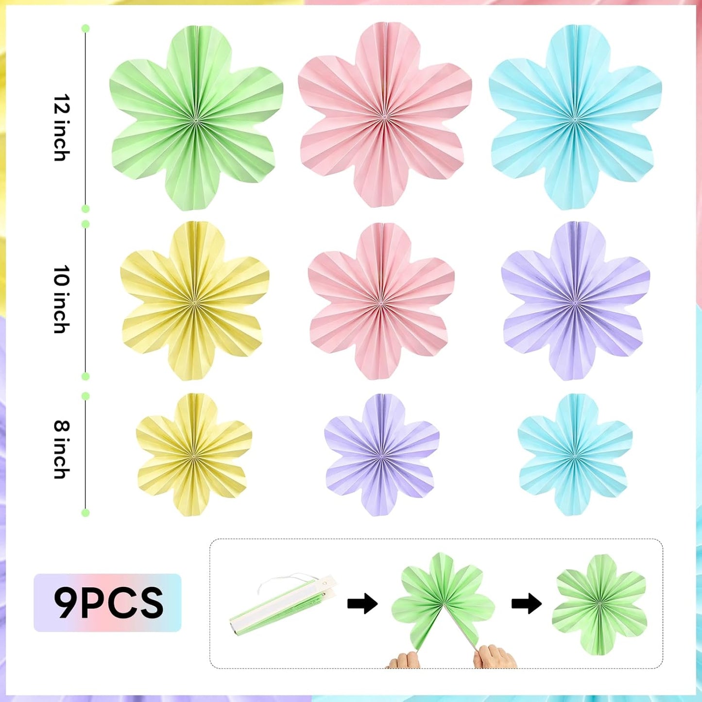 Pastel Rainbow Party Decorations, Pastel Birthday Decorations with Colorful Hanging Paper Flowers,Tassel Garland and Swirls for Boys Girls, Baby Showers Wedding Party Supplies