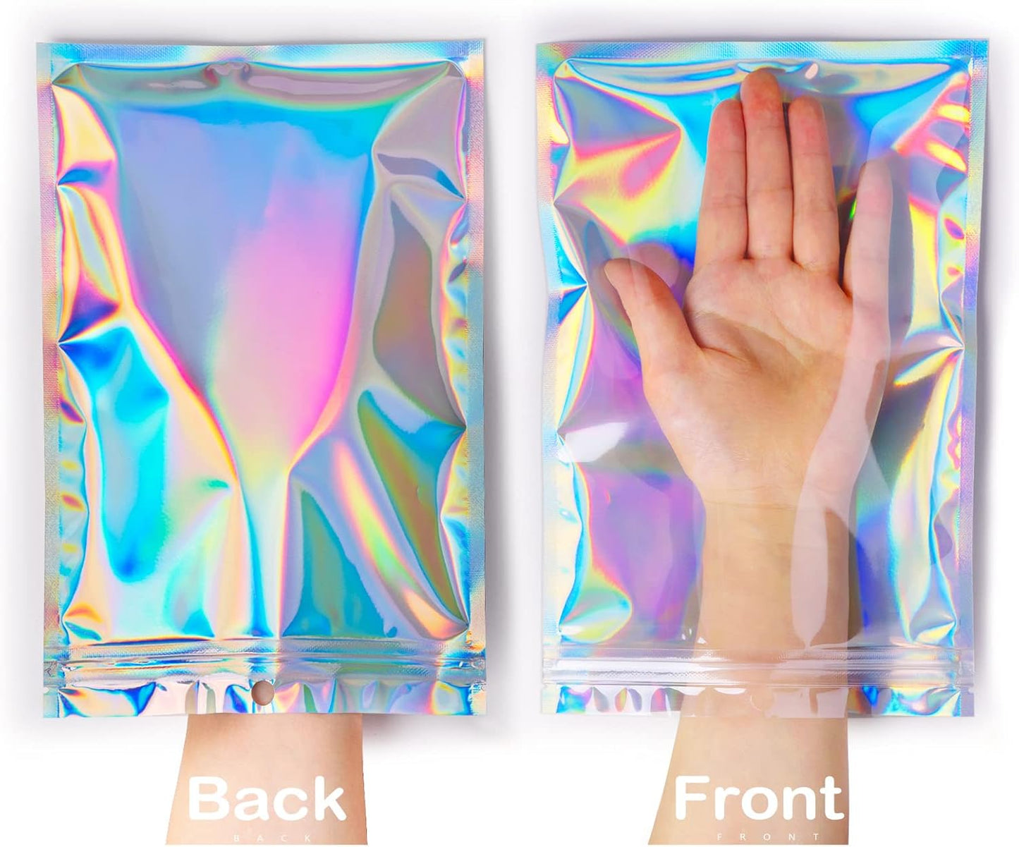 Smell Proof Bags & Resealable Foil Pouch Sample Bag [100 PCS ] Great for Party Favor Food Storage (Holographic Color) (6x9 Inch)