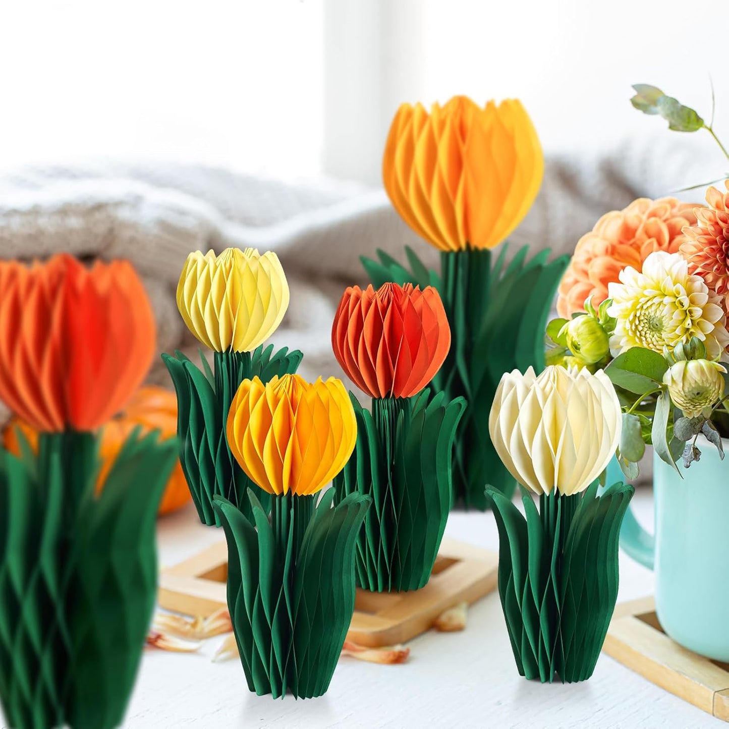 SUNBEAUTY 8 PCS Flower Honeycomb Decoration Tulip Honeycomb Decoration Mother's Day Decoration Orange Tulip Decor Spring Decor Tulips Table Centerpieces Decorations
