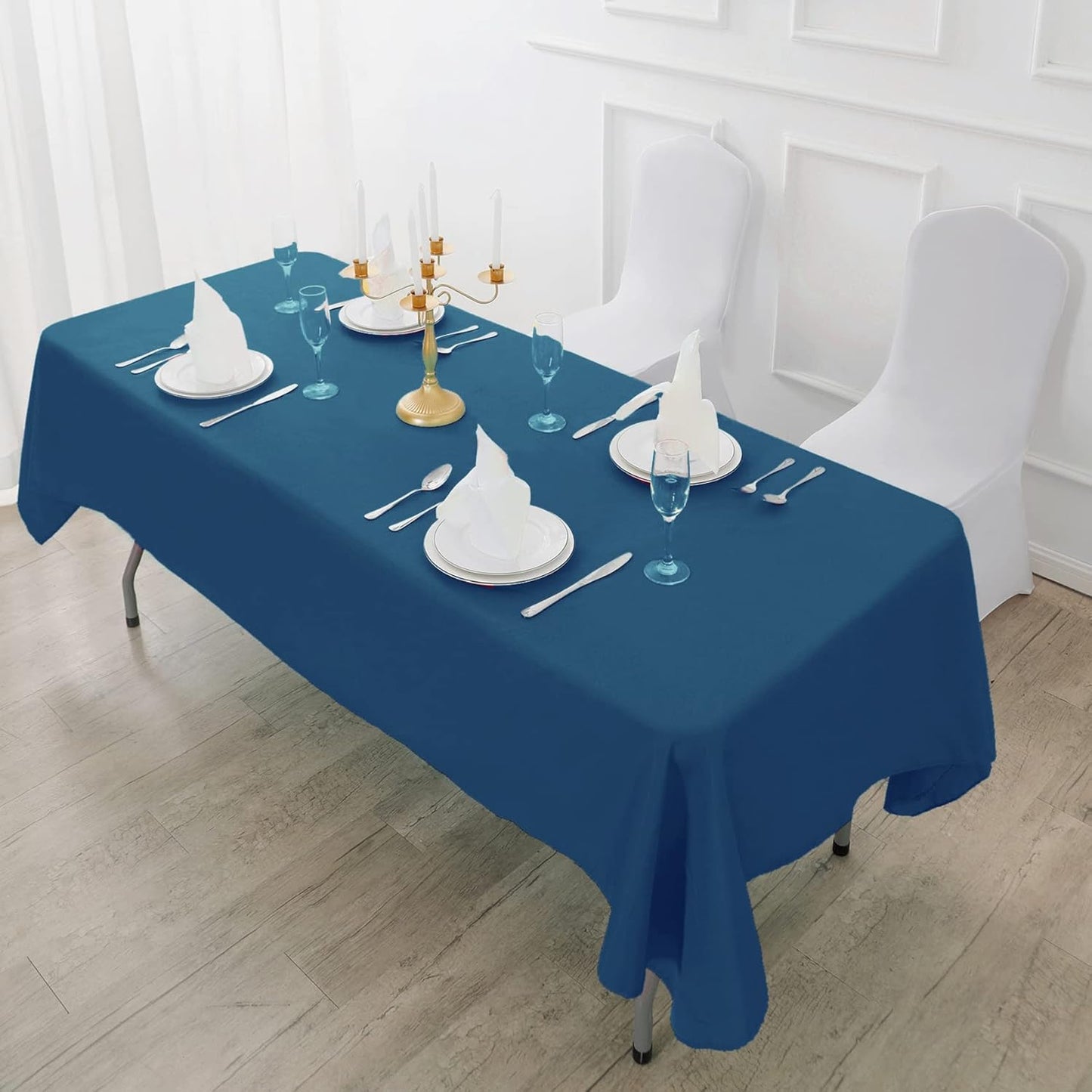 Fokitut 2 Pack Waterproof Rectangle Tablecloth, 90x156 Inch,Stain Resistant and Wrinkle Polyester Table Cloth, Fabric Table Cover for Kitchen Dining, Wedding, Party, Holiday Dinner-Mediterranean Blue