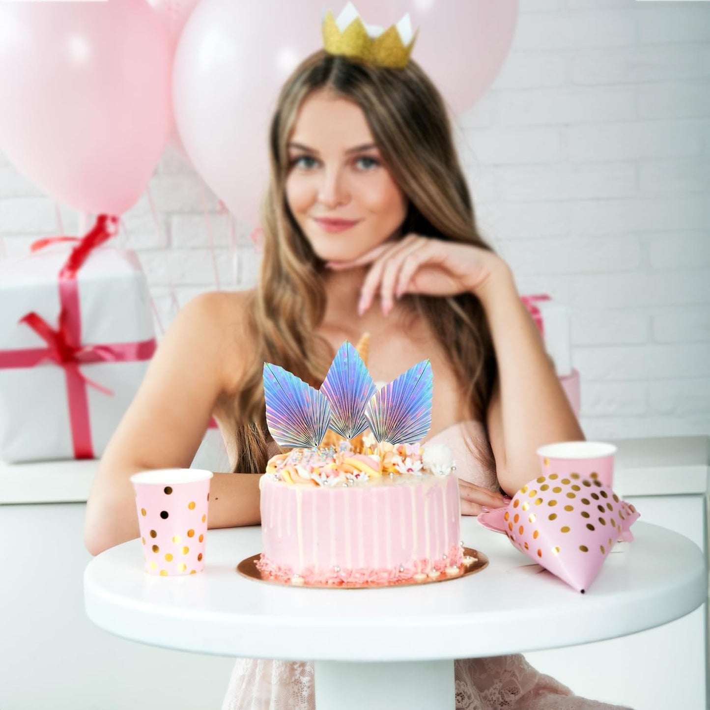 Ephlyn 6Pcs Paper Palm Leaves Fan Cake Toppers Palm Leaf Fan Cake Picks Craft DIY Fan Cupcake Toppers Palm Spear Leaves Cake Decorations for Baby Shower Wedding Birthday Party Decor Supplies Colorful