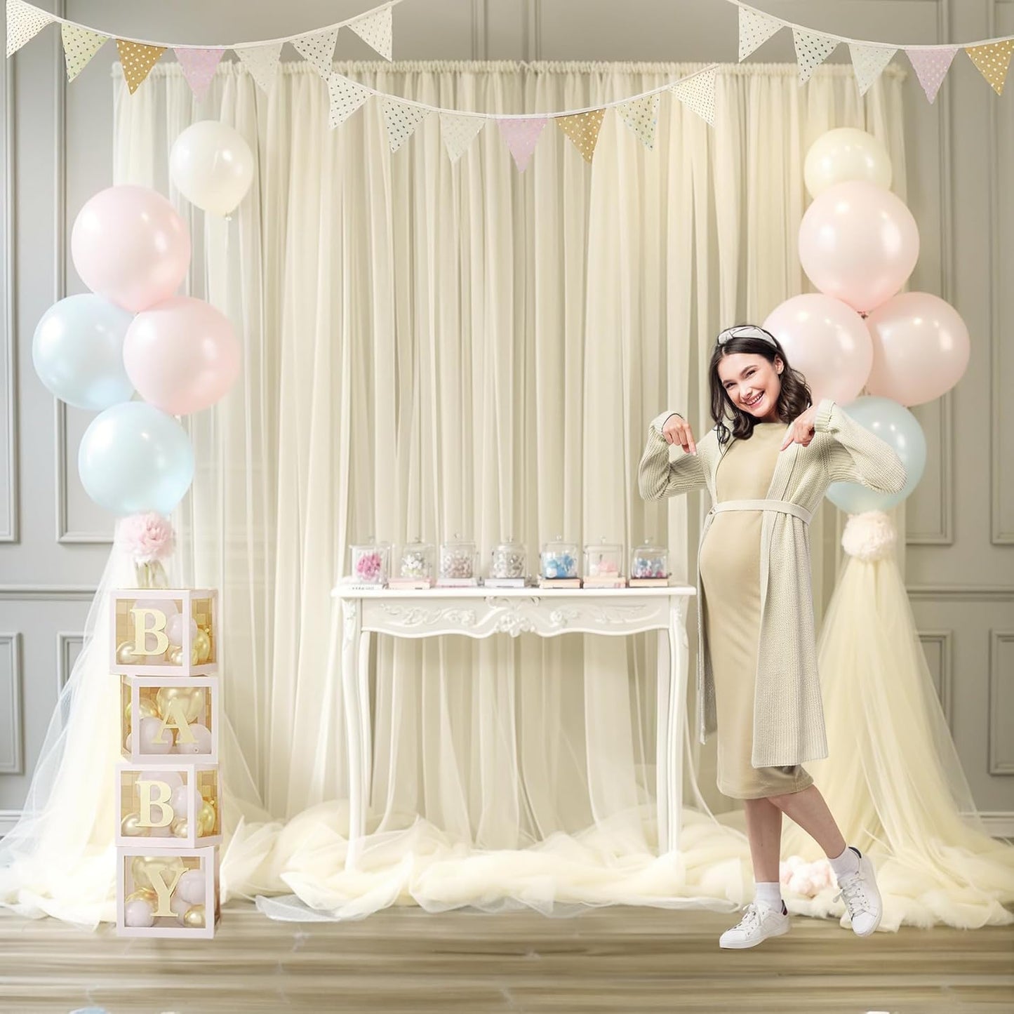 Ivory Tulle Backdrop Curtain for Wedding Parties 10ft x 8ft Sheer Backdrop Curtains for Bridal Shower Birthday Baby Shower Photo Shoot Background Decorations 2 Panels 5ft x 8ft