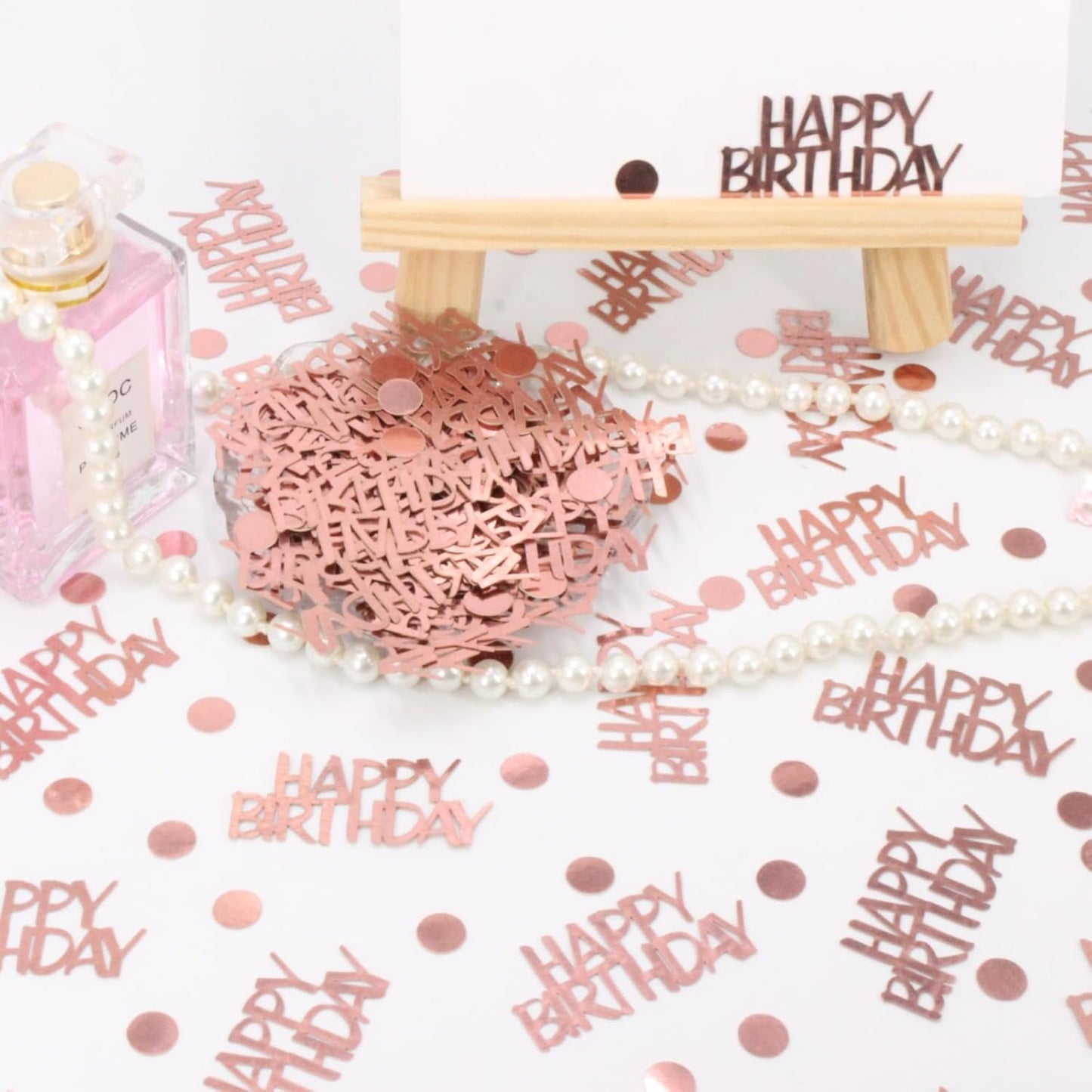Rose Gold Birthday Confetti - 270 PCS Glitter Happy Birthday Decorations for Table