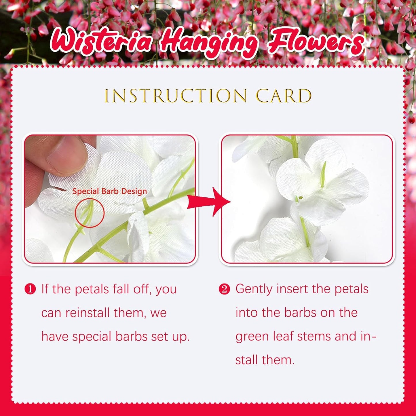 36 Pack Red Wisteria Hanging Flowers, 3.44 Ft Fake Hanging Flowers, Artificial Wisteria Garland Vines for Wedding Room Backdrop Outdoor Patio Garden Decoration