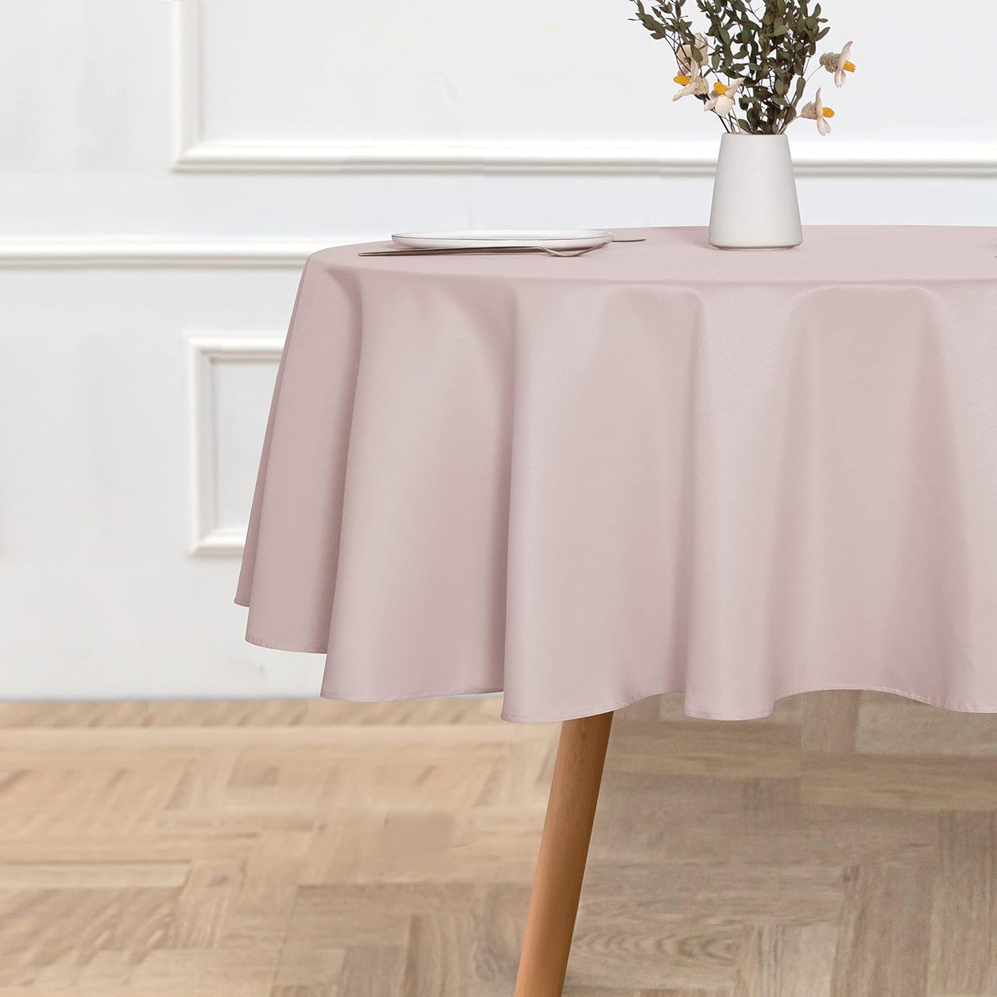 sancua Round Tablecloth - 70 Inch - Water Resistant Spill Proof Washable Polyester Table Cloth Decorative Fabric Table Cover for Dining Tables, Buffet Parties and Camping, Blush