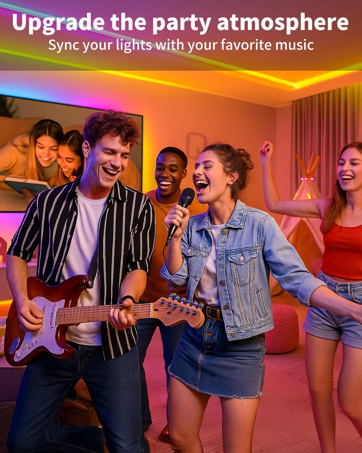 Smart LED Strip Lights 100FT for Bedroom App Control Lighting Bedroom Rome Decor with Remote, RGB Music Sync Color Changing LED Lights for Party,Game Room