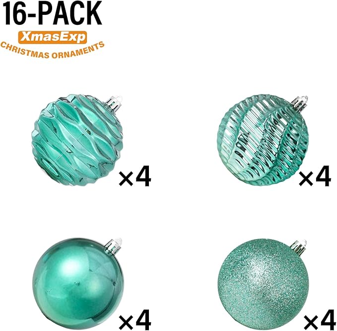 XmasExp Christmas Ball Ornaments (3.15", Mint Green) 16ct Christmas Ball Ornaments Shatterproof Xmas Tree Hanging Balls Decorations Perfect for Holiday Wedding Christmas Decor