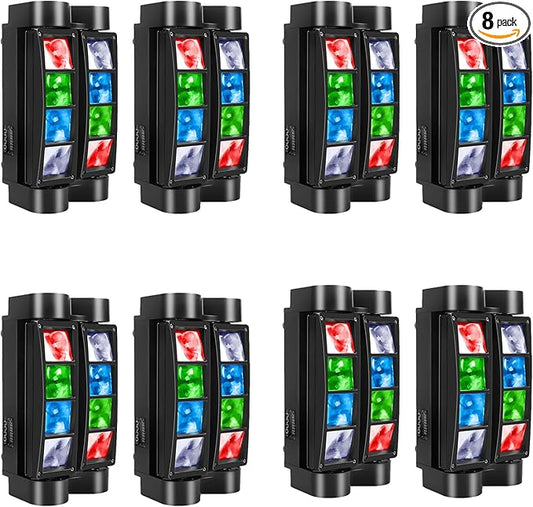 8-Pack U`King Spider Moving Head Light 8x10W LEDs Beam Sound Activated and DMX-512 Control for Party Pub Festival Disco Show Wedding Event