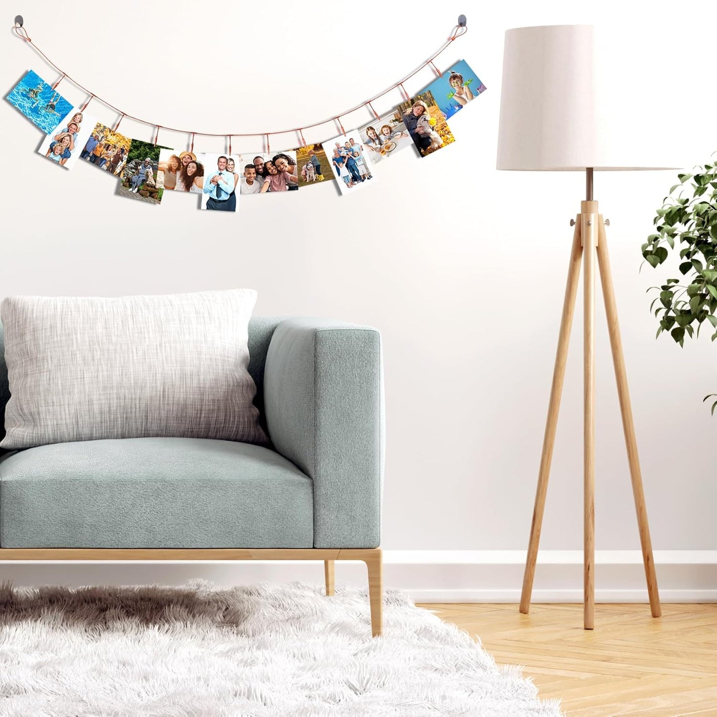 2 Pack Chain Photo Clip Hanging Photo Display Wall Photo Display Metal Photo String with 12 Clips Wall-Mounted Picture Holder for Hanging Painting Family Photos Artworks (Rose Gold Color)