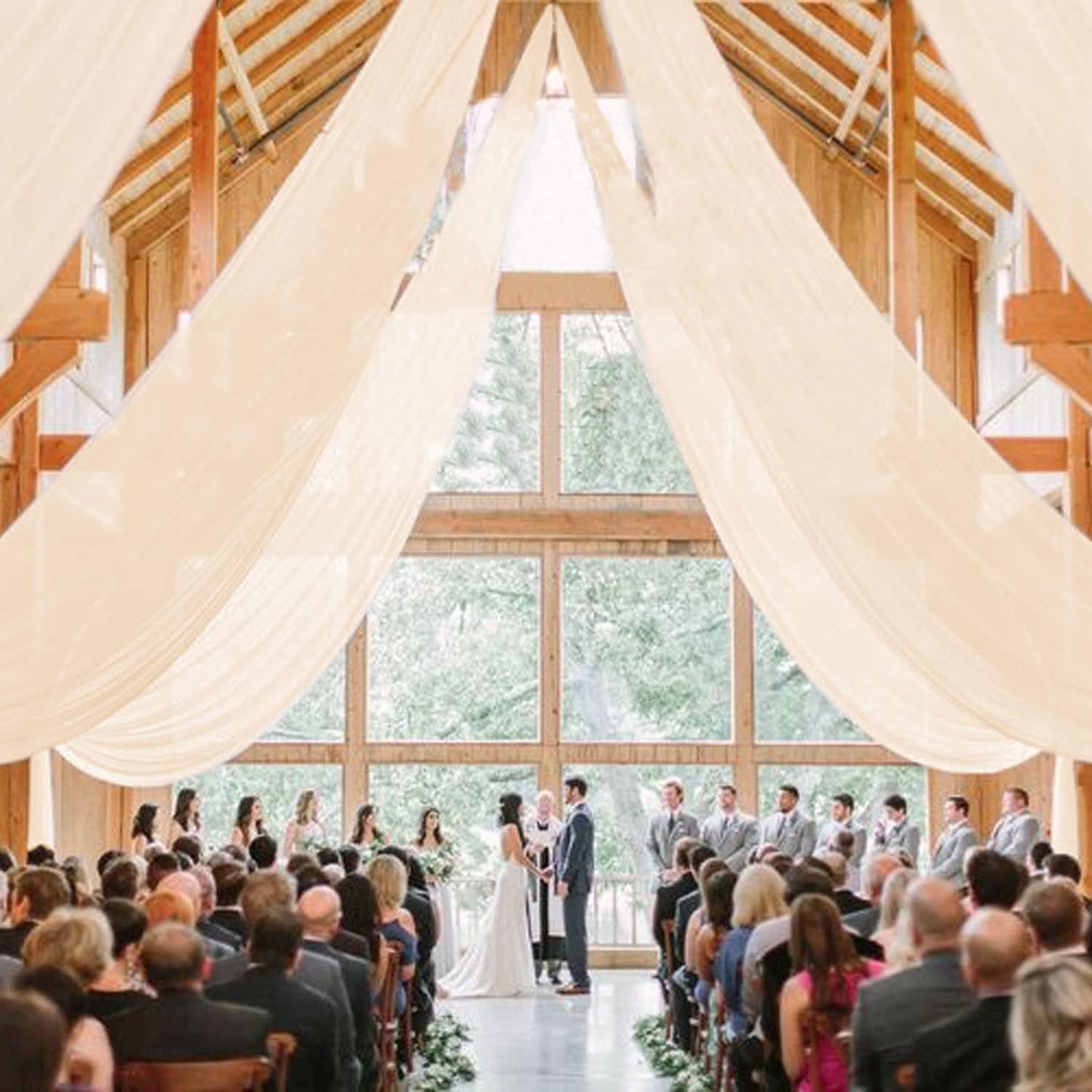 MODFUNS Champagne Ceiling Drapes for Parties 2 Panels 5FTx20FT Sheer Fabric for Draping Chiffon Curtain Ceiling Backdrop Wedding Arch Drapes Fabric Tulle Wedding Curtains Banquet Hall Tent Drapery