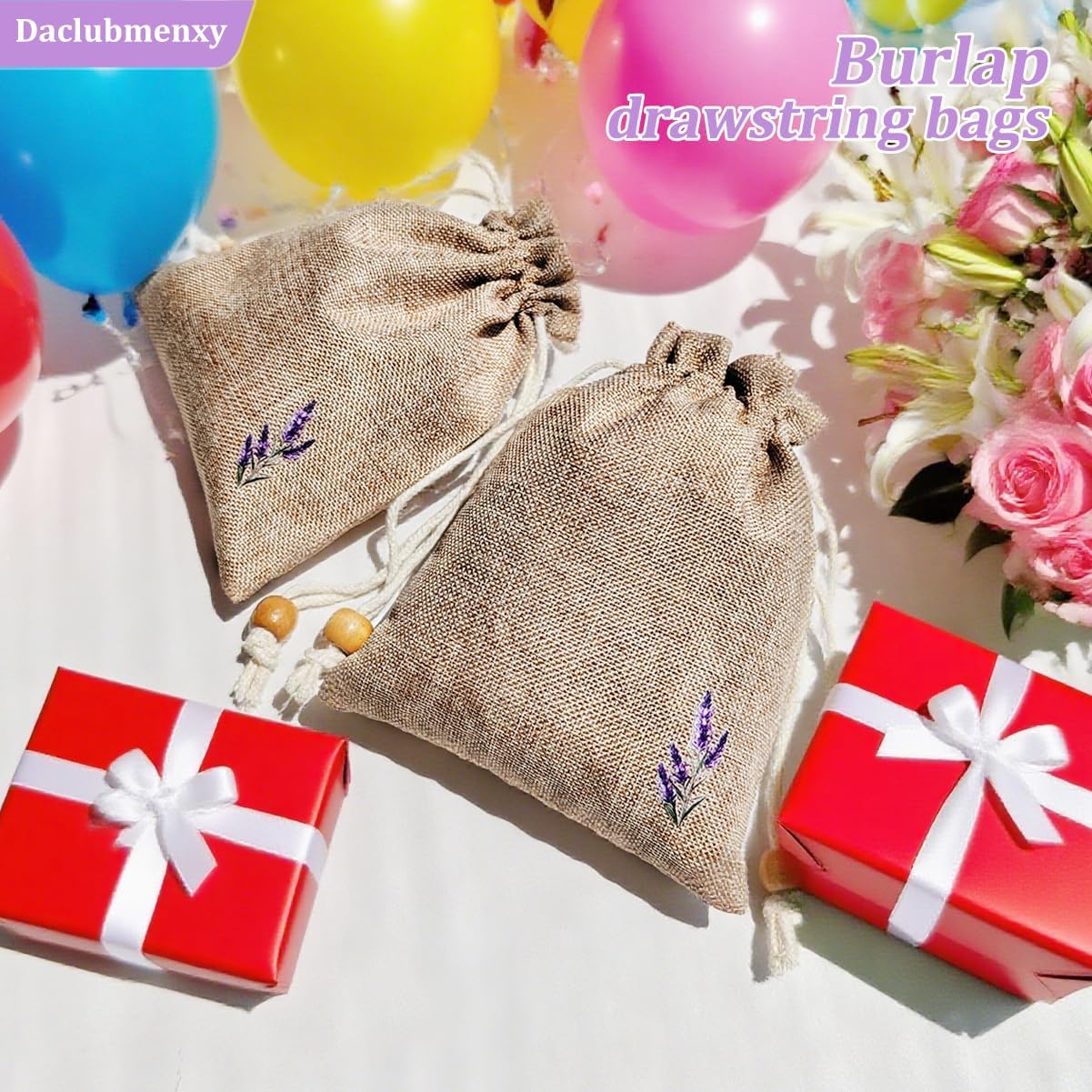 Daclubmenxy D&C 20PCS Sachet Bags Empty for Lavender, Burlap drawstring bags, Jewelry Pouches 4.5'' x 6.0'' Drawstring Gift Bags for Wedding, Christmas, Party Favor Bags (Brown, 4×6in)