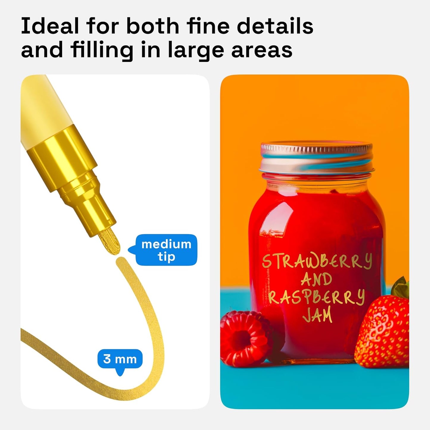 ARTISTRO 2 Gold Permanent Marker - Waterproof Markers for Tire, Fabric, Rocks, Glass, Ceramic, Wood, Paper - Oil Based Paint Pens - Medium Tip 3mm