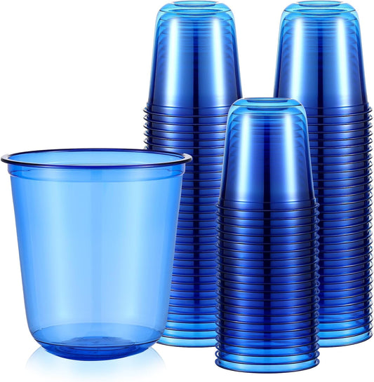 Disposable Stemless Glasses 12oz Crystal Plastic Wine Glasses Clear Classic Pet Cup for Meeting Weddings Birthdays Cocktail Christmas Party Supplies(Blue,50 Pcs)