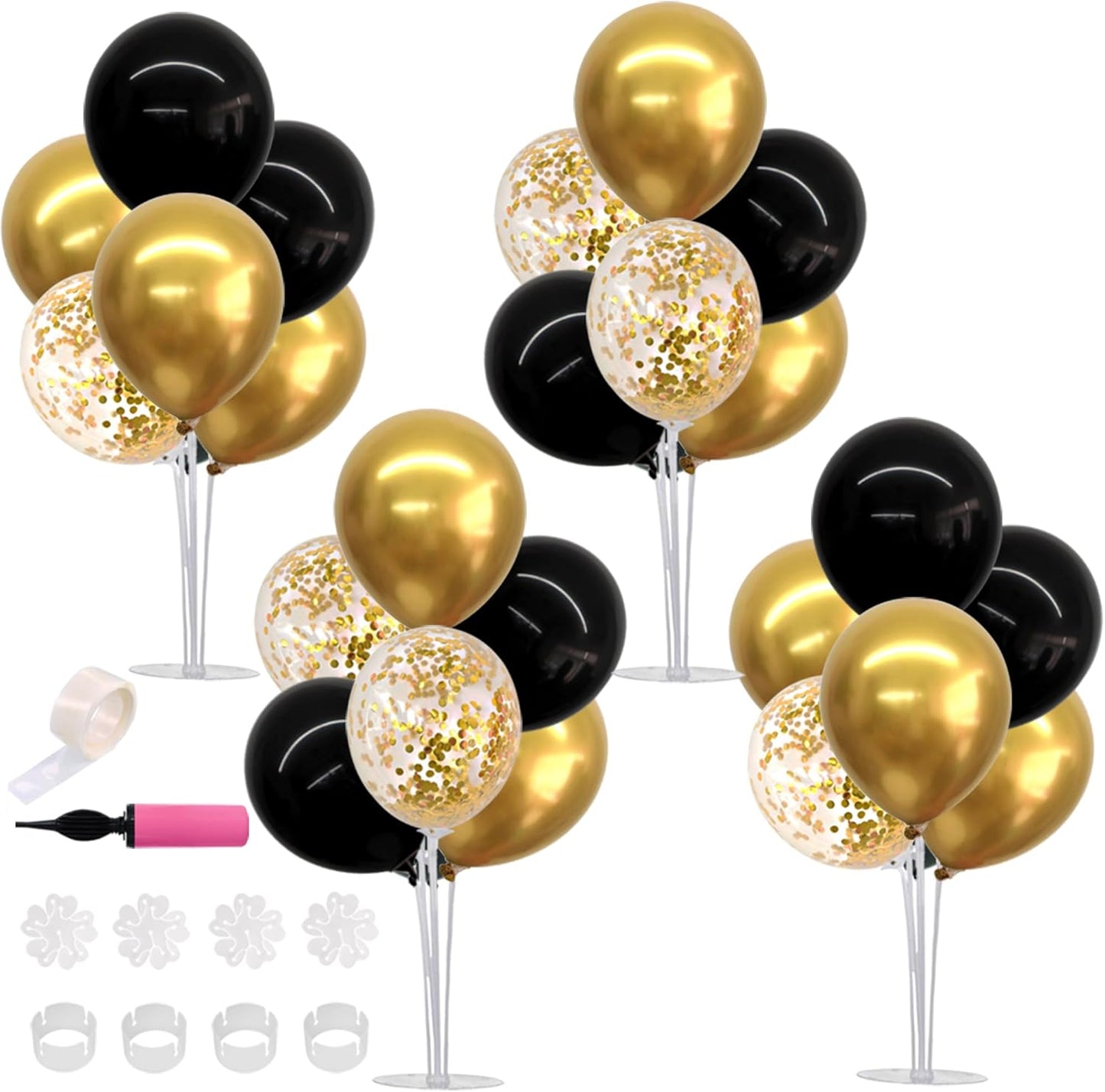 TONIFUL 4 Set Black Gold Balloon Centerpieces for Table,Balloon Stand Kit for Black Gold Party Decor 40th 50th 60th 70th Birthday Decorations Halloween Anniversary Graduation Decorations 2025
