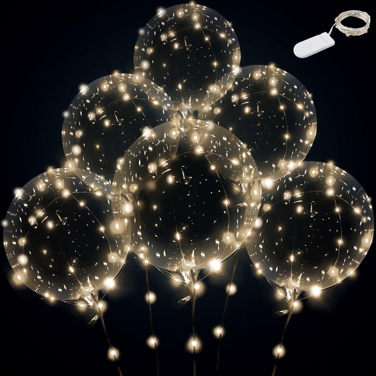 Warm White Led Balloons 6set Light up Balloons Clear Bobo Balloons with String Lights for Party, Birthday, Anniversary, Wedding, Christmas(Warm White)