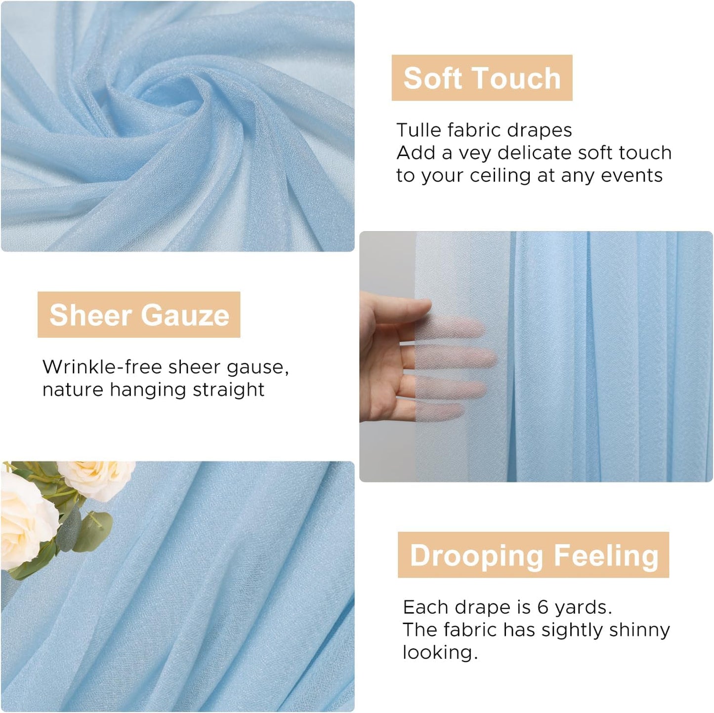 Wokceer Wedding Arch Draping 2 Panels 28.7" x 20FT Baby Blue Sheer Fabric Backdrop for Ceremony, Birthday Party, Bridal Shower Decoration