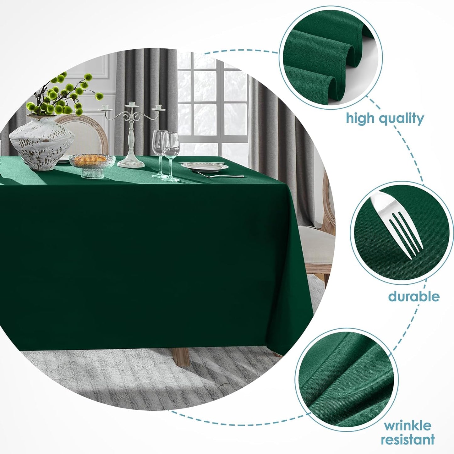 VidaFete Tablecloth 6 Pack 90 * 132inch Rectangle Table Cloth Polyester, Stain Wrinkle Resistant Polyester Dining Table Cover for Kitchen Dinning Party Wedding Rectangular Buffet Decoration(Green)