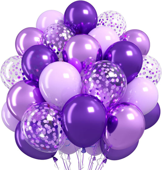 Purple Balloons,50Pcs 12 Inch Metallic Lavender Black Purple Confetti for Princess Girl Birthday Bridal Shower Wedding Anniversary Party Supplies