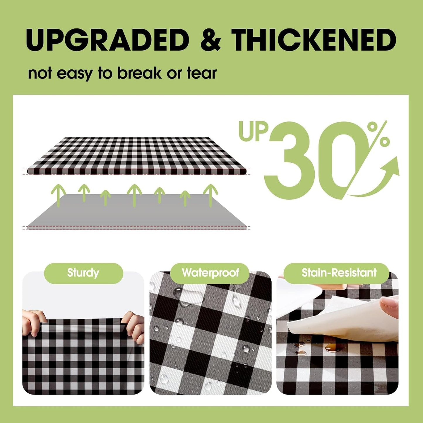 Pureegg Plastic Table Cloth Disposable 10 Pack, 84'' Round Table Cloths, Party, Picnic, Decorative Gingham Tablecloths, Round, Black and White Checkered Cover, Leakproof & Sturdy, Black Plaid