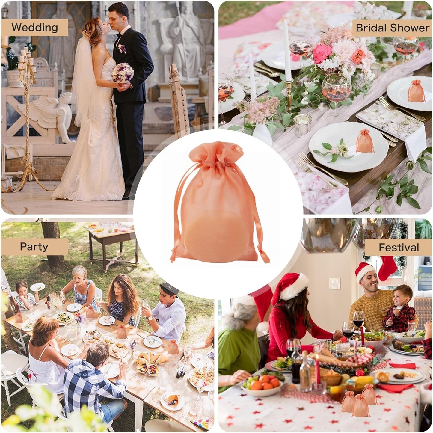 20 Pcs Orange Small Organza Bags 6X9 inch for Wedding Favors with Drawstring, Mini Mesh Gift Bags Jewelry Pouch for Candy Bridal Shower Party Favor Baby Shower Christmas