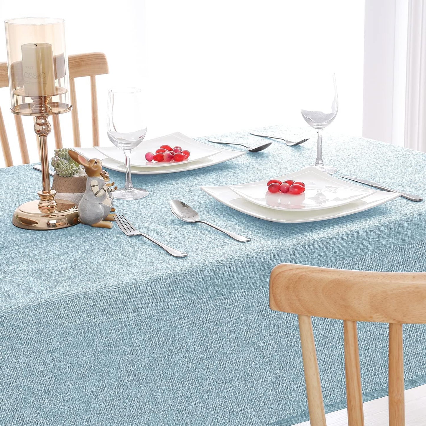 Hiasan Faux Linen Rectangle Tablecloth - Wrinkle and Stain Resistant Washable Table Cloth for Kitchen Dining Room Holiday Table Cover for Dinner, Lux Slate Blue, 30 x 60 Inch