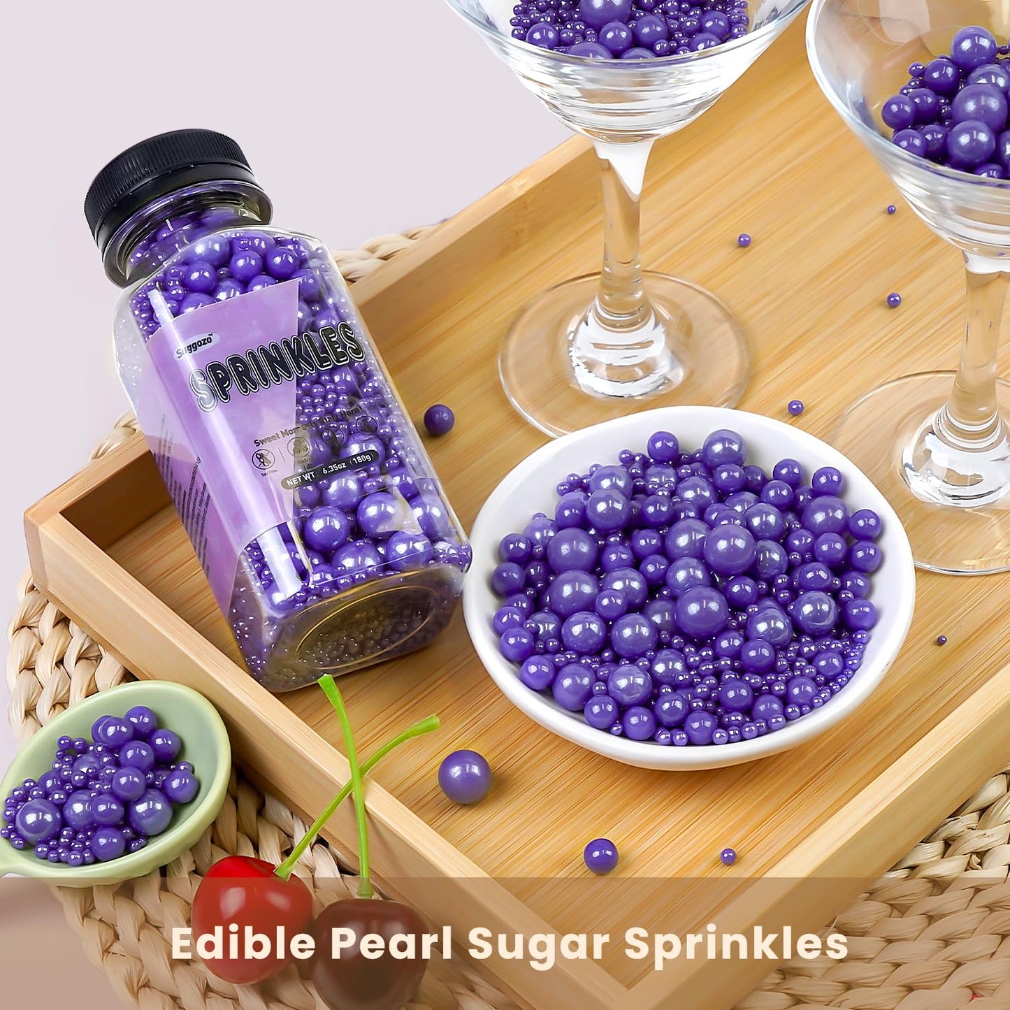 Edible Purple Pearl Sprinkles, Pearl Sugar Sprinkles, Edible Pearls for Cake Decorating, Cupcake Toppers, 180g/6.35oz, Mix Size, Cookie Decoration, Wedding Party Halloween Supplies