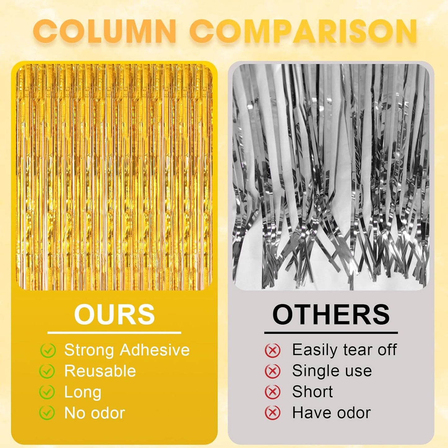 2 Pack Laser Gold Foil Fringe Backdrop Curtains, Tinsel Streamers Birthday Party Decorations, Fringe Backdrop for Graduation, Baby Shower, Gender Reveal, Disco Party