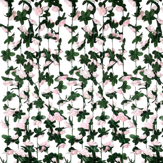 8Pcs 63Ft Light Pink Rose Garland, Fake Rose Hanging Flowers, Artificial Flower Vine, Hanging Floral Vine Garland for Wedding, Birthday Party, Wall Arch, Halloween, Christmas Garden Backdrop Decor