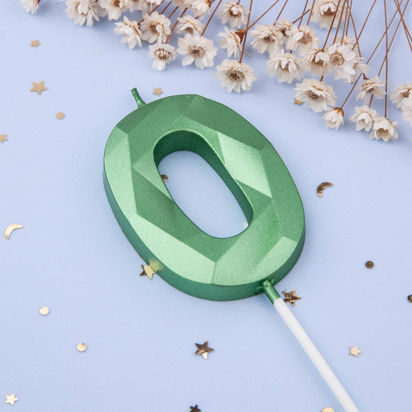 PHD CAKE 2.76 Inch Crystal Green 0 Number Cake Candle, Numeral Birthday Candles, Green Number Candles, Party Celebration