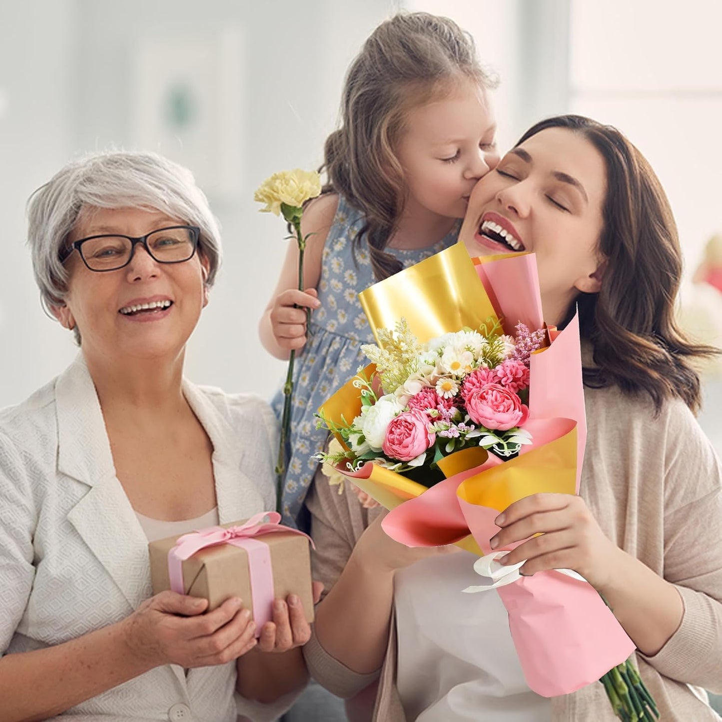 BEISHIDA 20Pcs Pink and Gold Double Sided Floral Wrapping Paper Matte Waterproof Flower Bouquet Wrapping Paper for Floral Wrap Florist Packing Supplies Birthday Valentine's Christmas Gift Wrapping