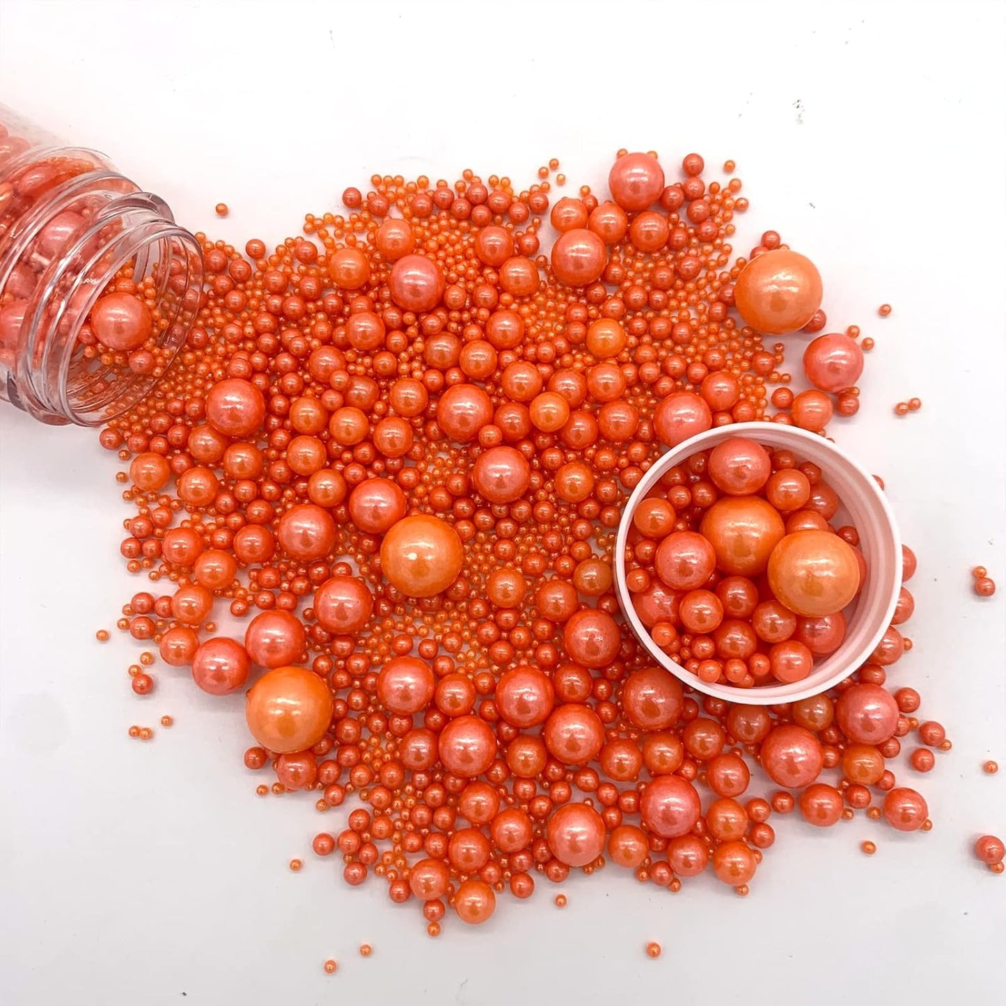 Weraru Edible Orange Pearl Sugar Sprinkles Candy Mixing Size Baking Edible Cake Decorations Cupcake Toppers Cookie Decorating Celebrations Wedding Shower Party Chirstmas Supplies 130g/ 4.58oz