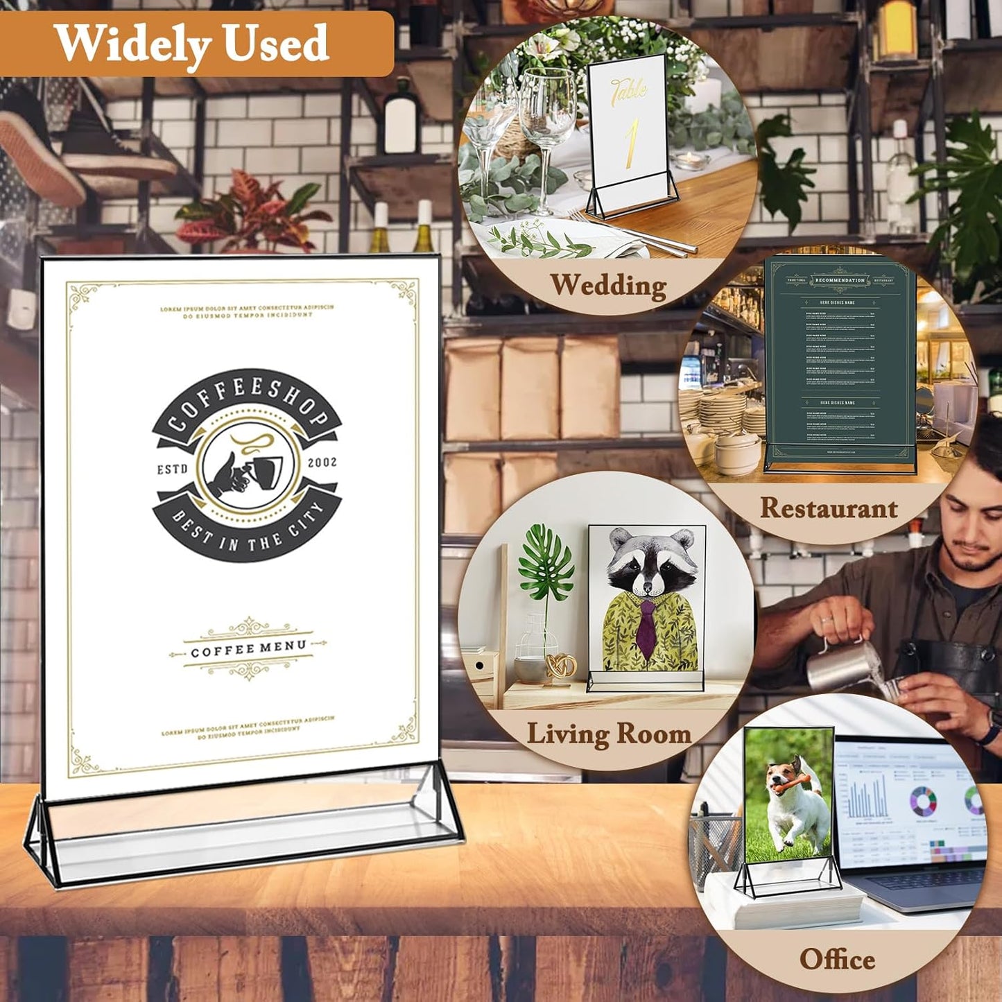 Floroom 12 Pack 8.5x11 Inch Clear Acrylic Sign Holders, Double-Sided Black Display Stand Picture Frames for Table Numbers, Menus, Flyers, Weddings, and Offices