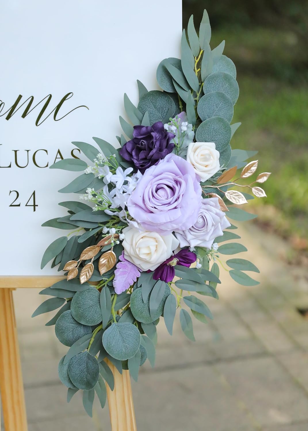 Artificial Lilac Wedding Arch Flowers Swags Set of 2 for Wedding Welcome Signs Floral and Reception Ceremony Decorations, Purple Wedding Flowers