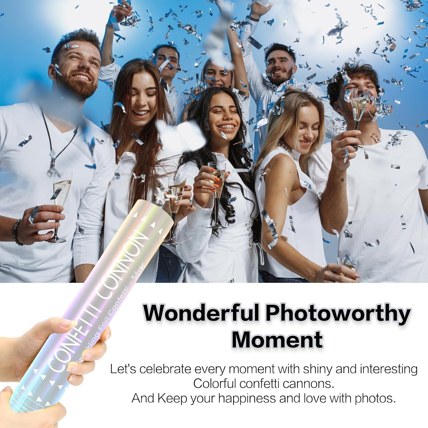 12Pack Sliver Confetti Poppers - 12inch Confetti Cannon for Weddings, Graduations, Birthdays & New Year Eve