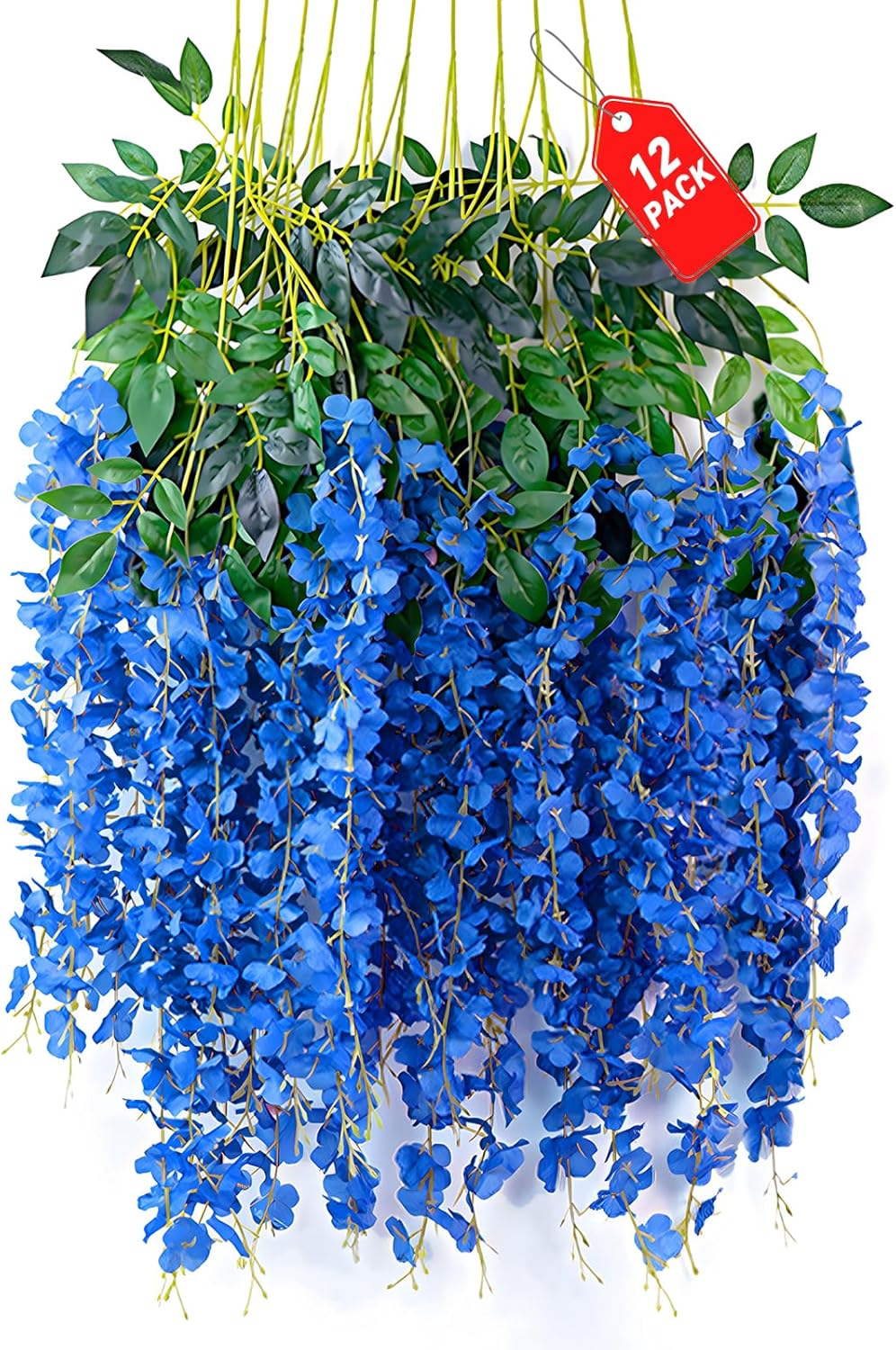 12 Pack Royal Blue Wisteria Hanging Flowers, 3.44 Ft Fake Hanging Flowers, Artificial Wisteria Garland Vines for Wedding Room Backdrop Outdoor Patio Garden Decoration