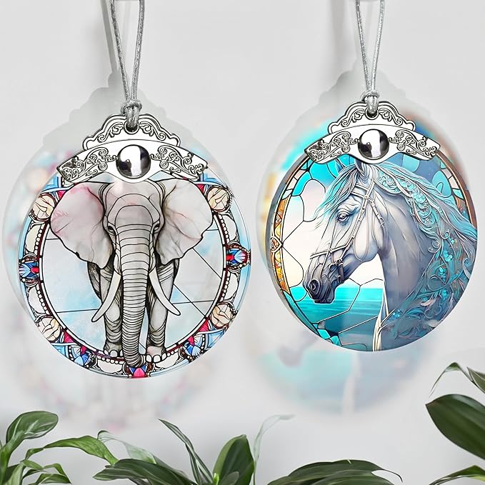 Stained Glass Christmas Ornament, Jocidea Elephant Christmas Decorations, Christmas Tree Ornament, Elephant Lovers Gifts, Holiday Decor and Xmas Gifts Ideas