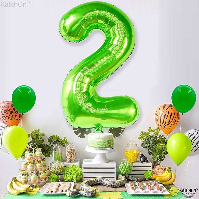 KatchOn, Light Green 2 Balloon Number - 40 Inch | Green Number 2 Balloon for Two Rex Birthday Decorations Boy | Green Two Balloon | 2 Year for Dinosaur Party Decorations 2 Year Old Boy