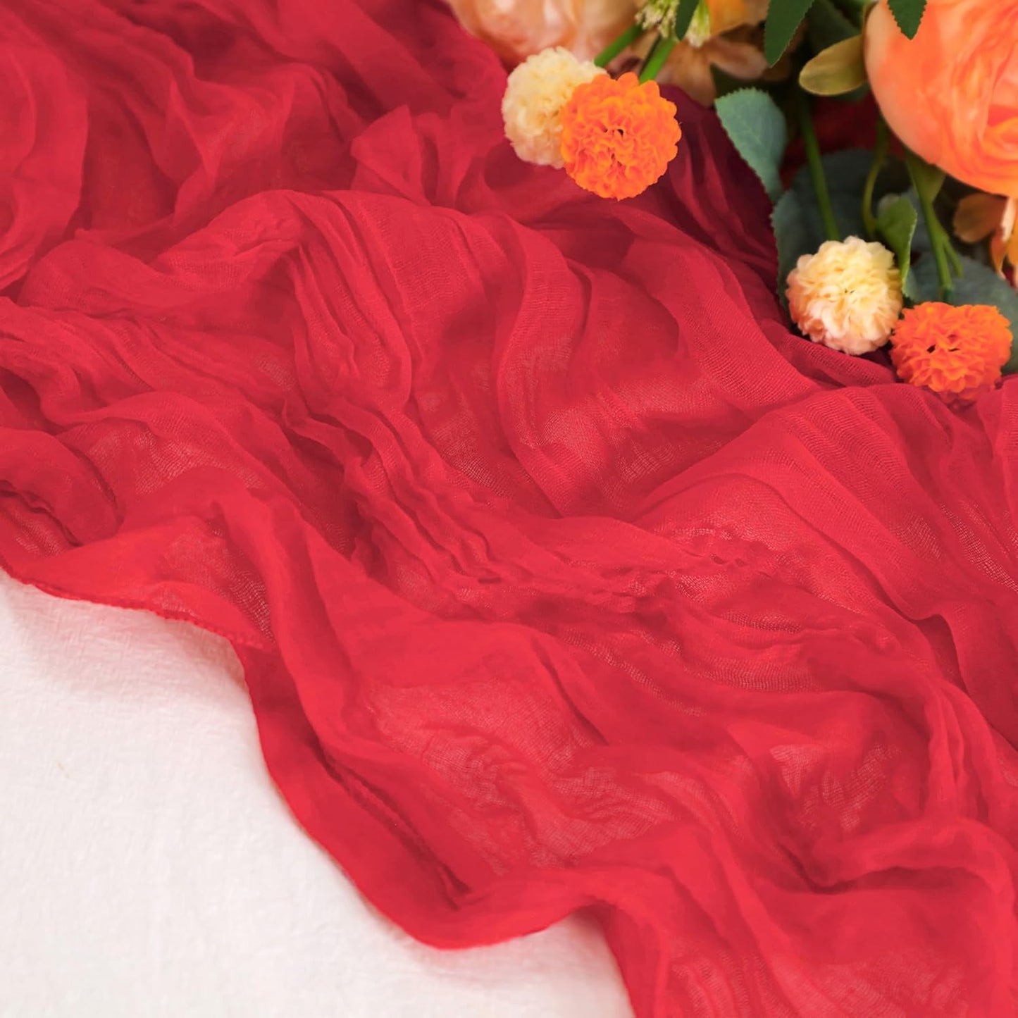 Snowkingdom 6 PCS Red Cheesecloth Table Runner 10 Ft, 120 inch Long Cheese Cloth Gauze Runners for Christmas Valentine Wedding Bridal Baby Shower Birthday Holiday Party Table Decorations